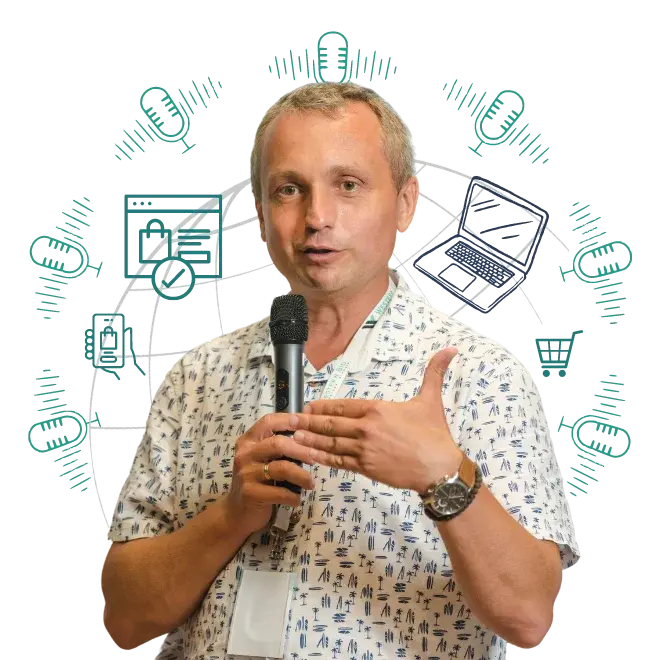 Oleksandr Radich speaking about international ecommerce